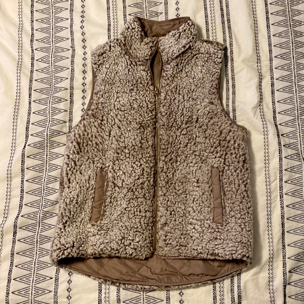 Red dress boutique Sherpa vest tan